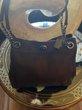 Coach Pebble Leather Shoulder Bag in Dark Brown